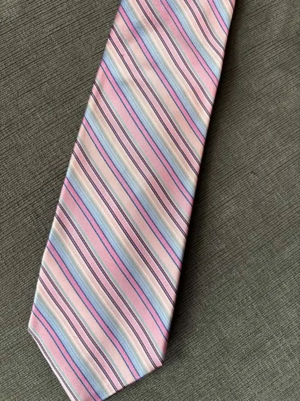 City of London Silk Tie Pastel Pink Blue Stripe Multicolor Polka Dot Lining